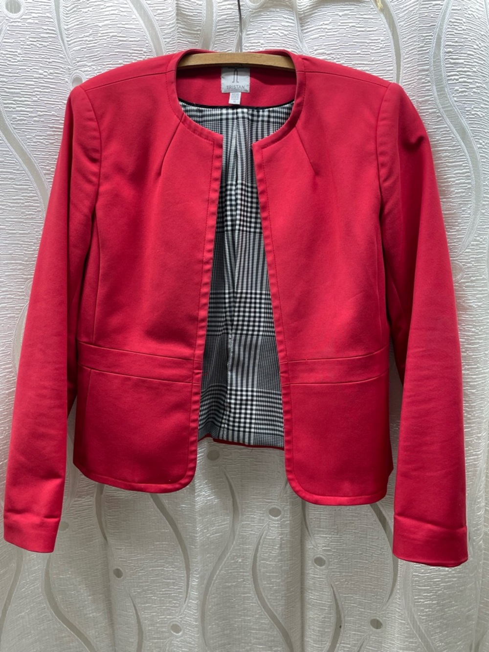 Tristan Blazer Jacket Womens 10 Red Excellent Collarless Plaid Lined Canada